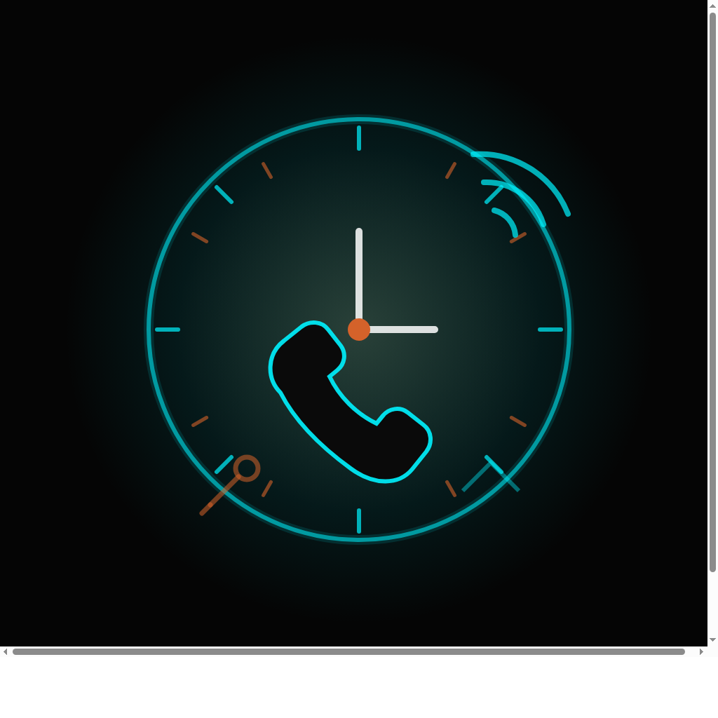 Clock and phone icon representing a 24/7 answering service for contractors