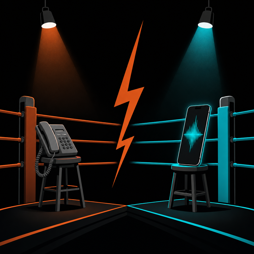Old answering service phone versus AI receptionist face-off